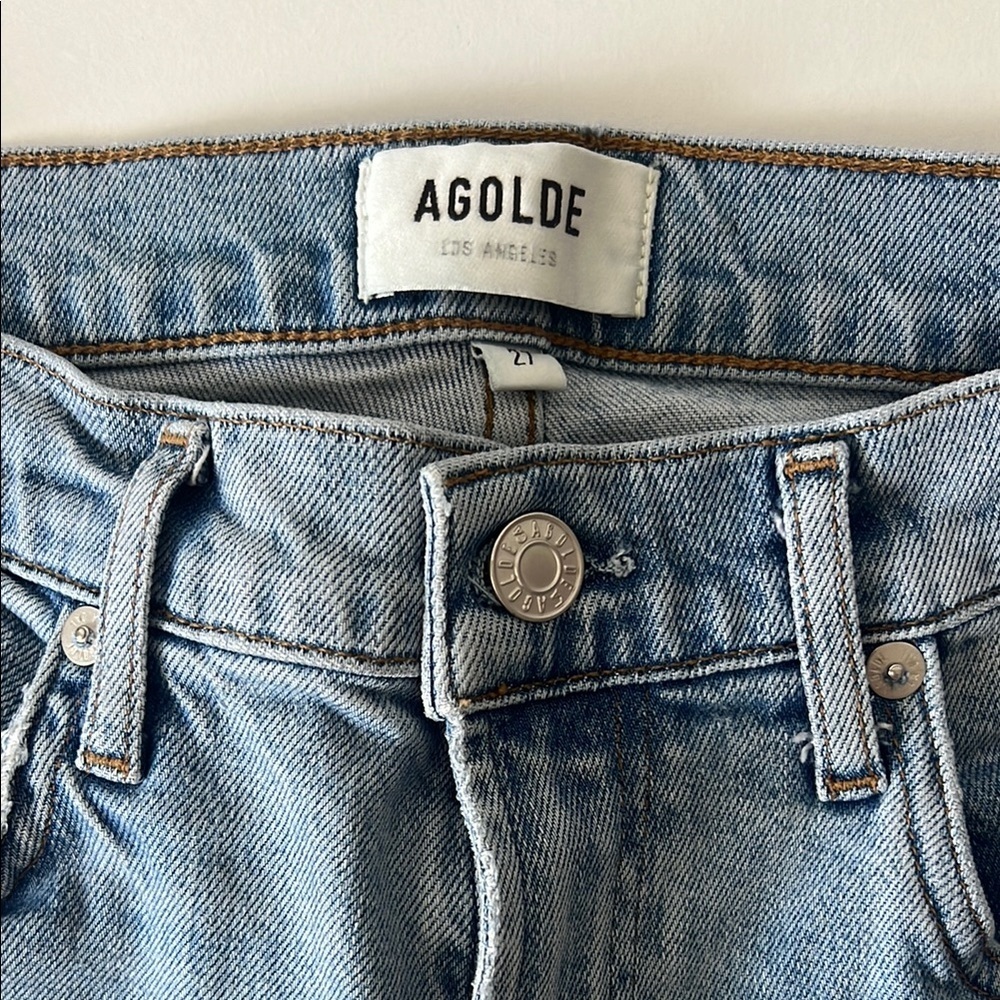 AGOLDE Toni Mid Rise Skinny Jeans in Daylight Light Wash Distressed 27 - Picture 6 of 9